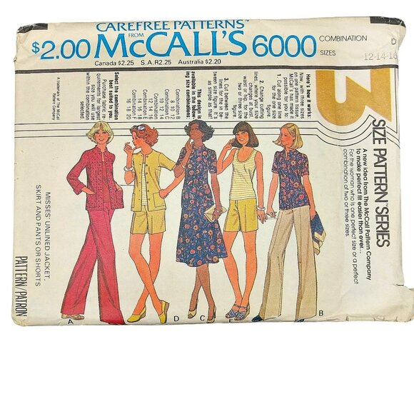 1970s Vintage McCalls 6000 Misses Unlined Jacket Skirt & Pants Pattern Sizes 12- - Picture 1 of 4
